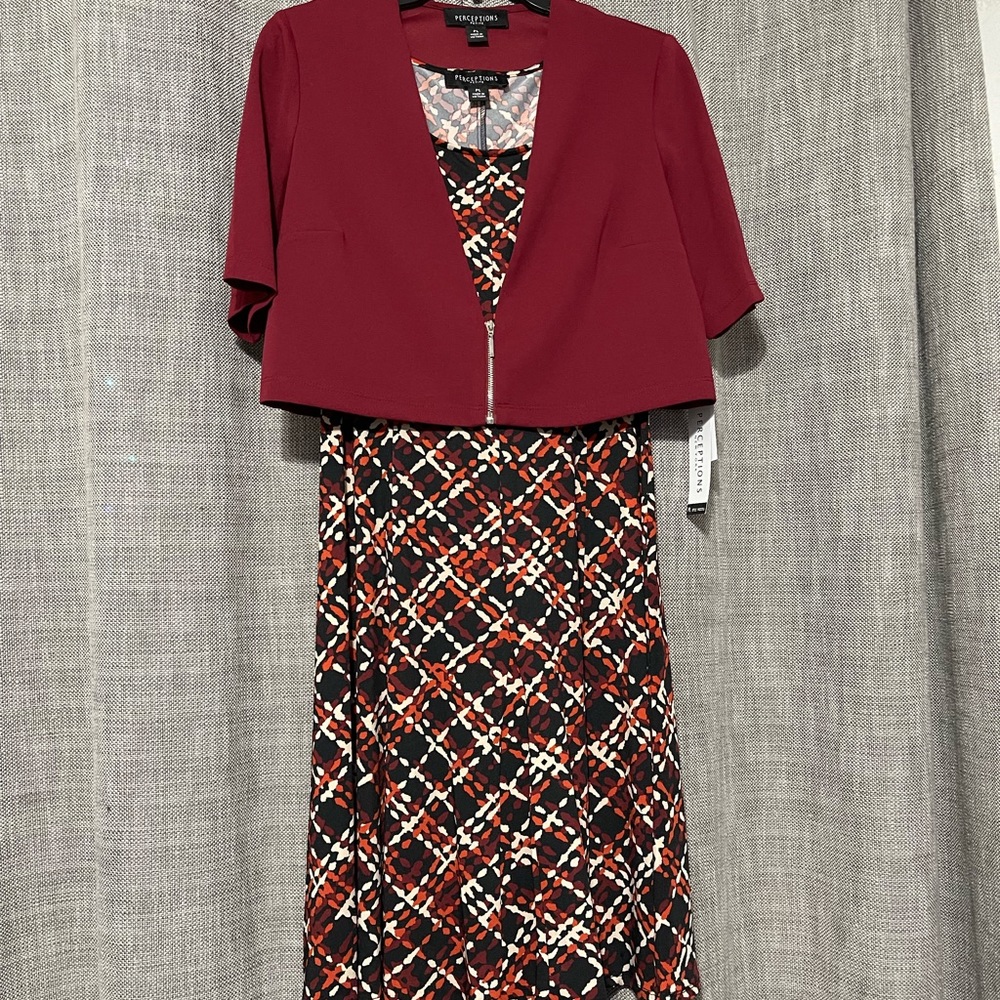 Perceptions Womens Petite Red Holiday Dress with Jacket NWT